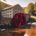 Dùn Dumass. viewed from across the river, looked like an old New Britland textile mill, but with a bright red, new water wheel.